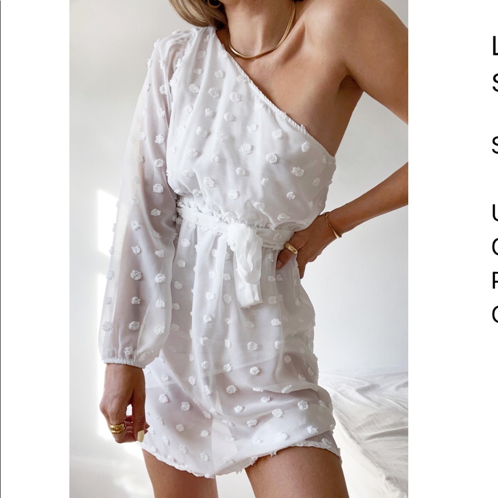 One shoulder white mini dress